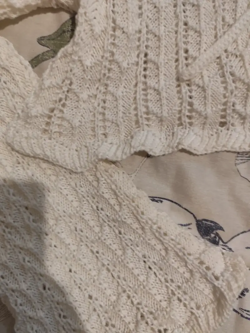 Hermoso Cárdigan tejido beige SHEIN con lazo - 4