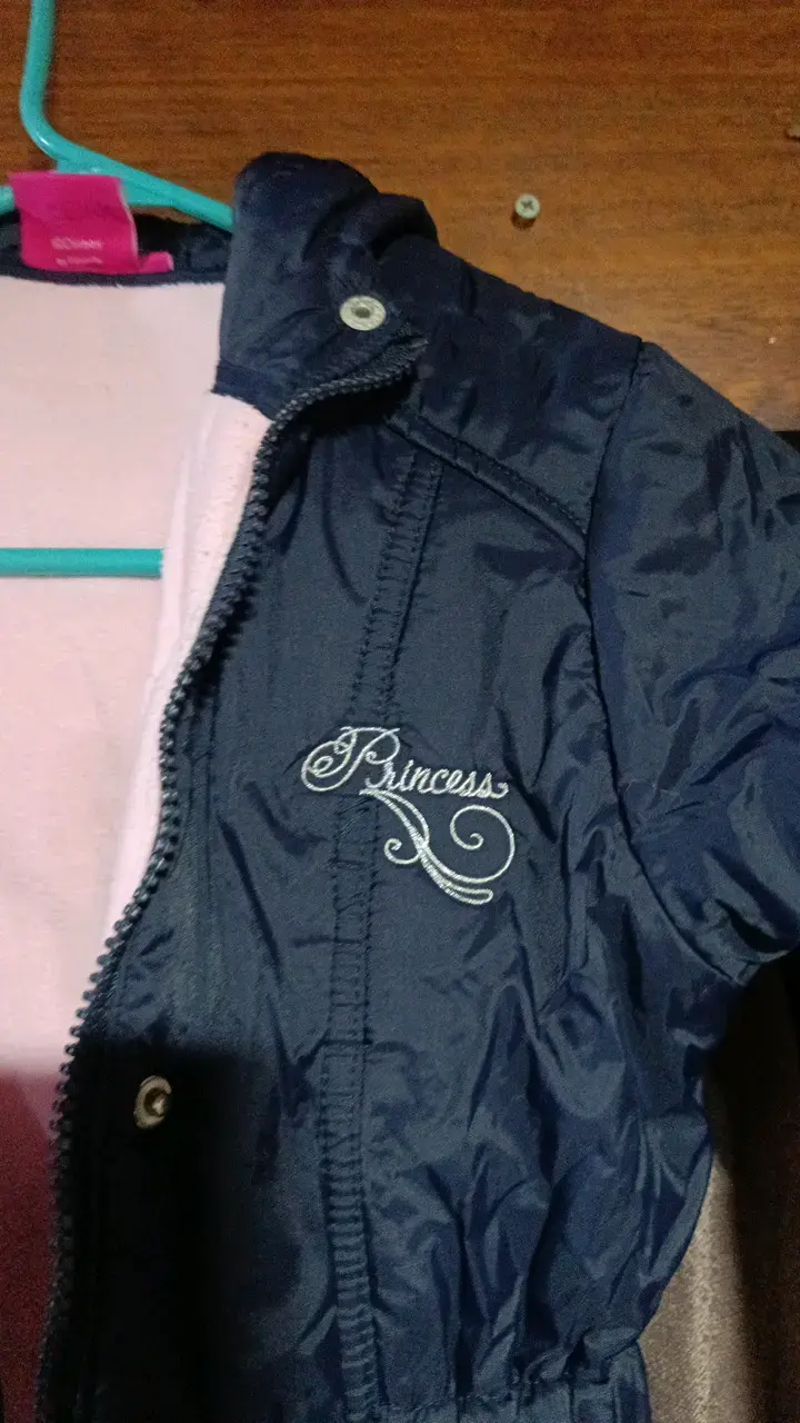 Abrigo azul para niña T. 8con capucha y forro rosa - 3