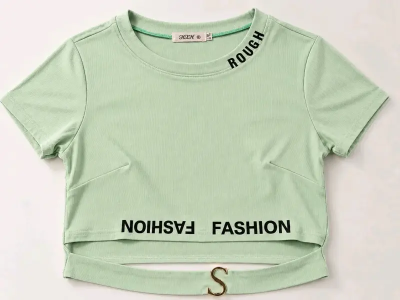 Polera corta verde con diseño de letras