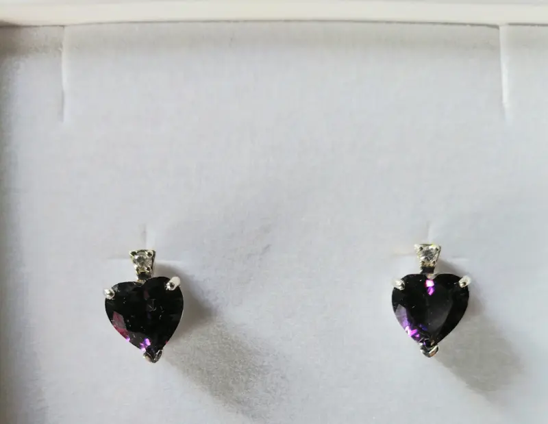 Aros de plata con amatista en forma de corazón - 2