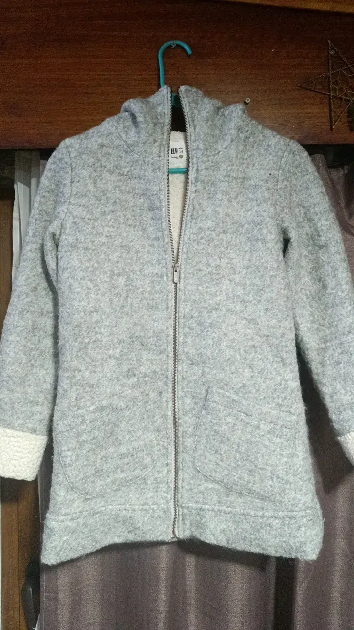 Abrigo de lana gris con capucha para niña talla 14 - 1