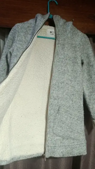 Abrigo de lana gris con capucha para niña talla 14 - miniatura 2