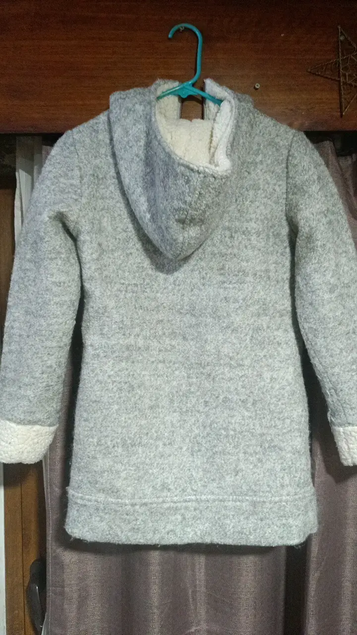 Abrigo de lana gris con capucha para niña talla 14 - 3