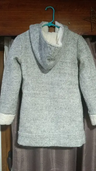 Abrigo de lana gris con capucha para niña talla 14 - miniatura 3