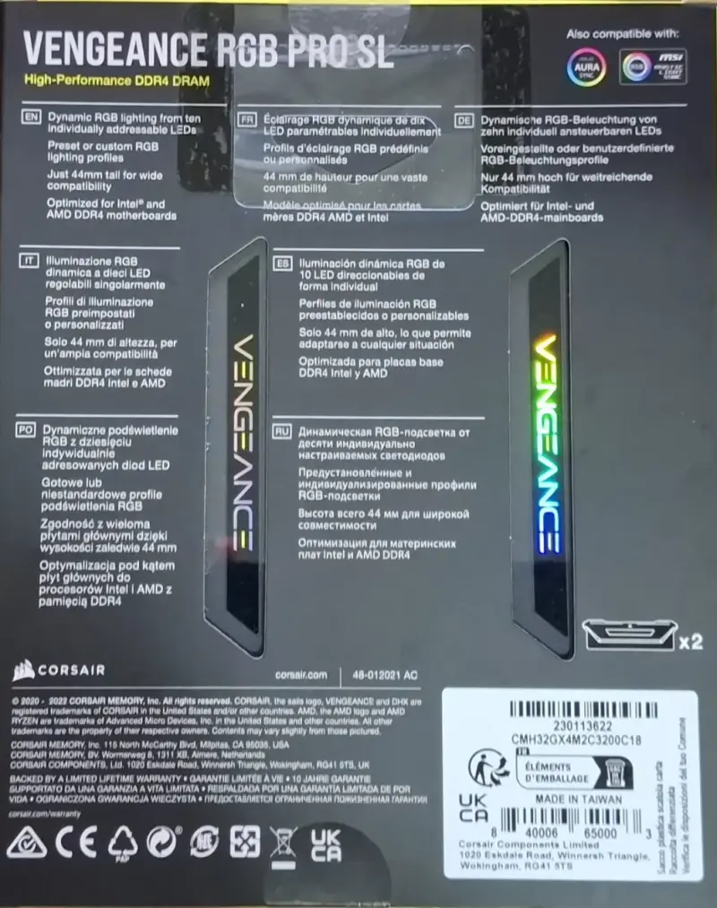 Memoria RAM Corsair Vengeance RGB Pro SL 32GB DDR4 3200MHz - 2