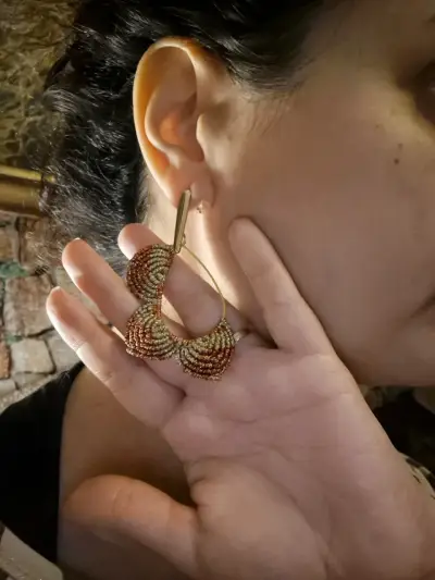 Aros de macramé doradas y cobre - miniatura 5
