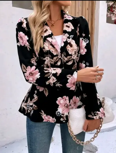 Blazer floral negro para mujer - miniatura 1