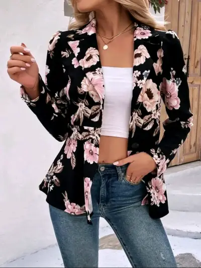 Blazer floral negro para mujer - miniatura 2