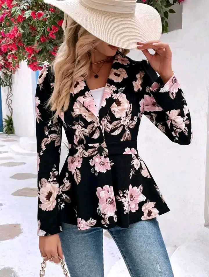Blazer floral negro para mujer - 3