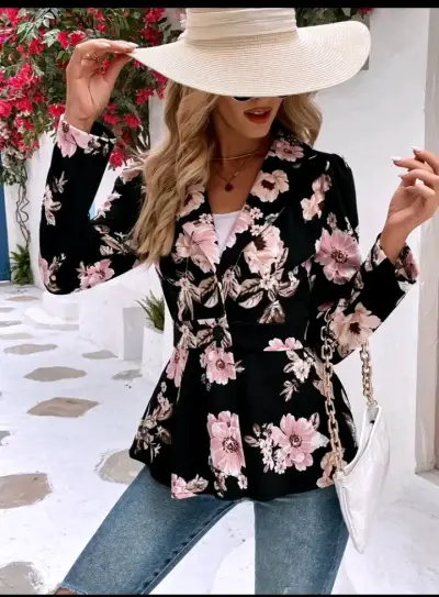 Blazer floral negro para mujer - miniatura 4