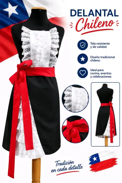 Delantal Chileno Tradicional con Blonda y Lazo - miniatura 1