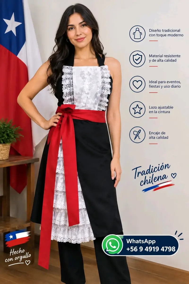 Delantal Chileno Tradicional con Blonda y Lazo - 2