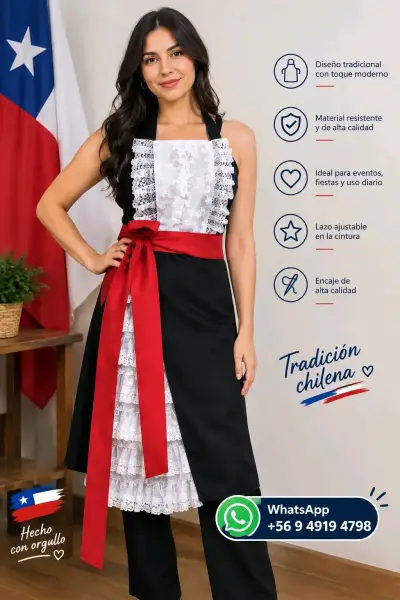 Delantal Chileno Tradicional con Blonda y Lazo - miniatura 2