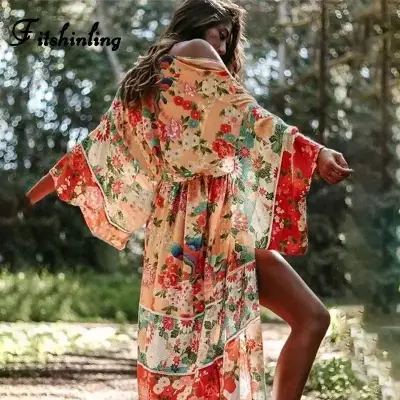 Kimono largo floral Fitshinling para mujer - miniatura 1