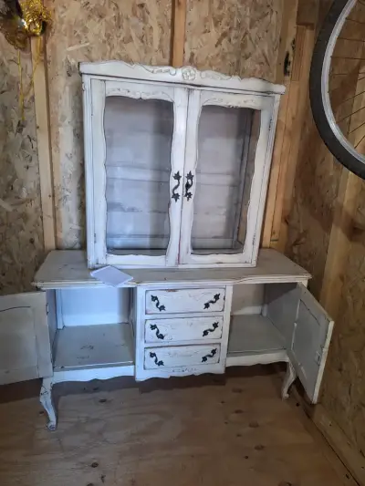 Vitrina de madera estilo vintage blanca - miniatura 2
