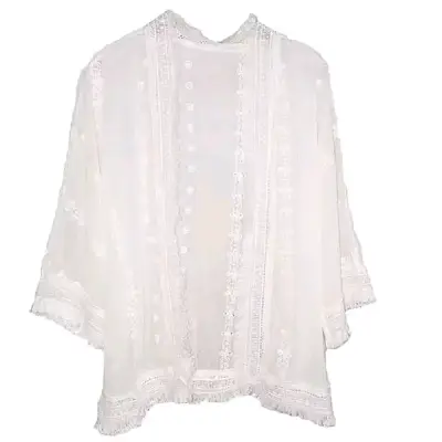 Kimono blanco de encaje para mujer - miniatura 1