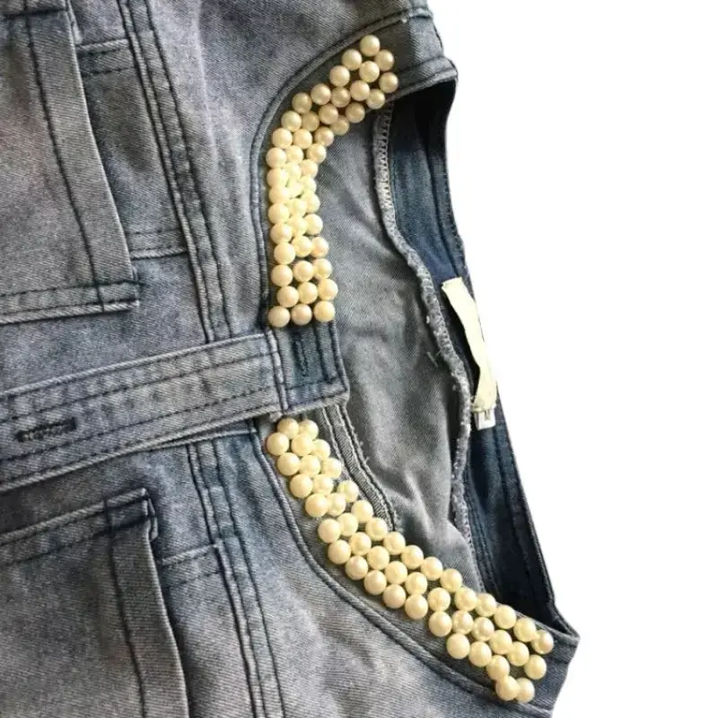 Chaqueta de mezclilla con encaje y perlas para mujer - 5