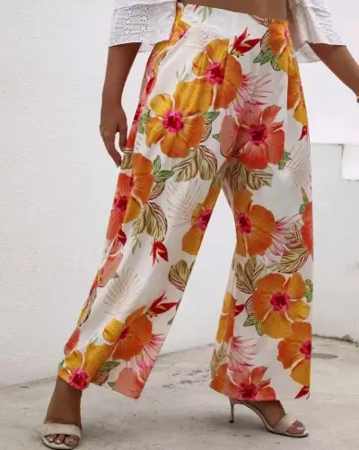 Pantalones palazzo de flores tropicales para mujer - miniatura 1