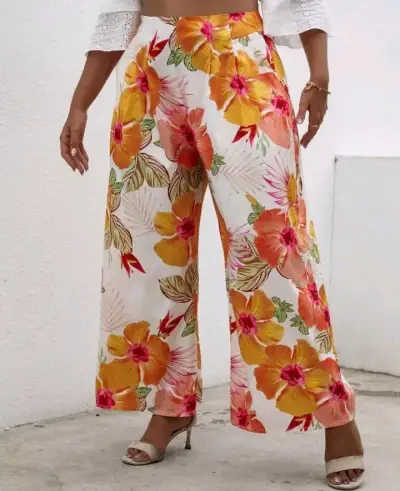 Pantalones palazzo de flores tropicales para mujer - miniatura 2