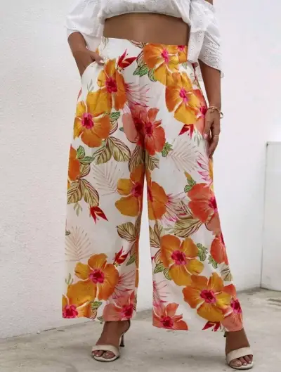 Pantalones palazzo de flores tropicales para mujer - miniatura 4