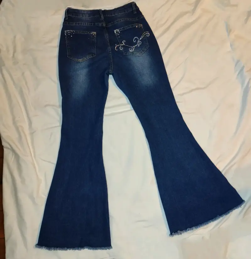 Jeans Flare Azul Talla M Con Brillos - 1
