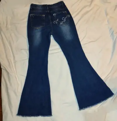 Jeans Flare Azul Talla M Con Brillos - miniatura 1