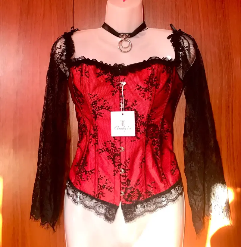 Corset rojo con encaje negro - 1