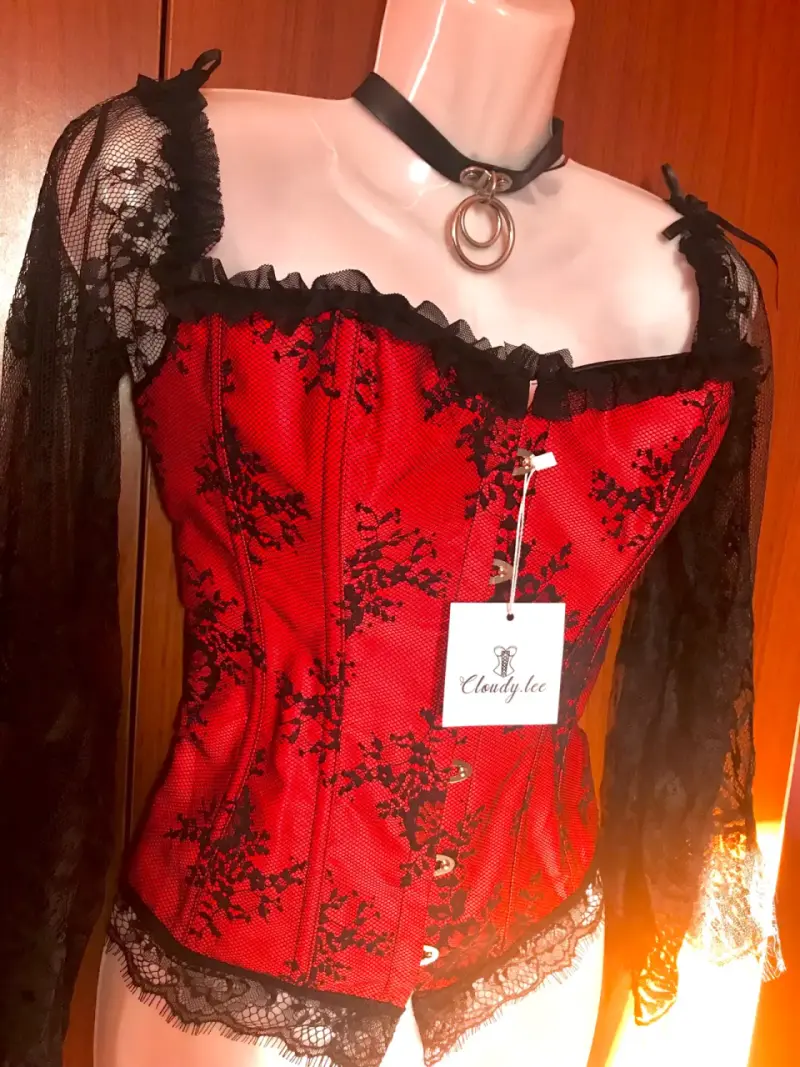 Corset rojo con encaje negro - 2