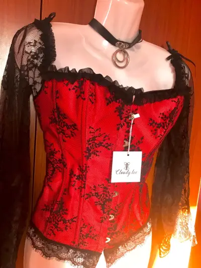 Corset rojo con encaje negro - miniatura 2