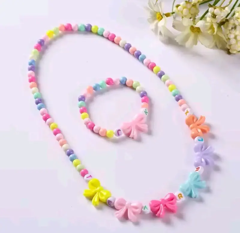 Collar y pulsera de cuentas pastel para niñas - 2