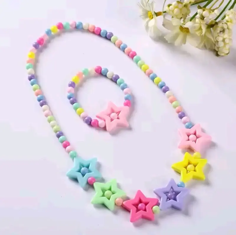 Collar y pulsera de cuentas pastel para niñas - 5