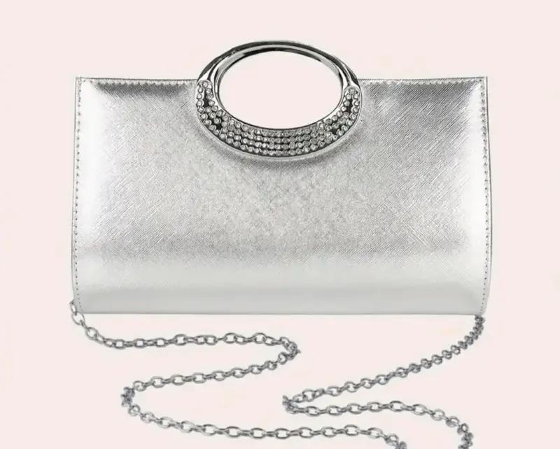 Cartera de mano plateada con cristales - 3