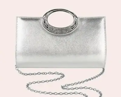 Cartera de mano plateada con cristales - miniatura 3