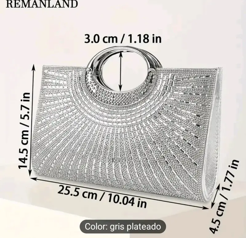Cartera de mano plateada con cristales - 5