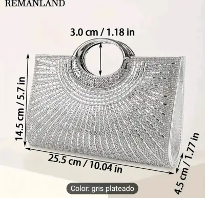 Cartera de mano plateada con cristales - miniatura 5