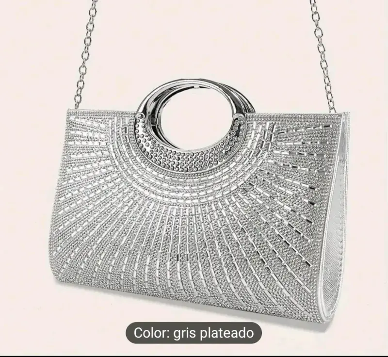Cartera de mano plateada con cristales - 6