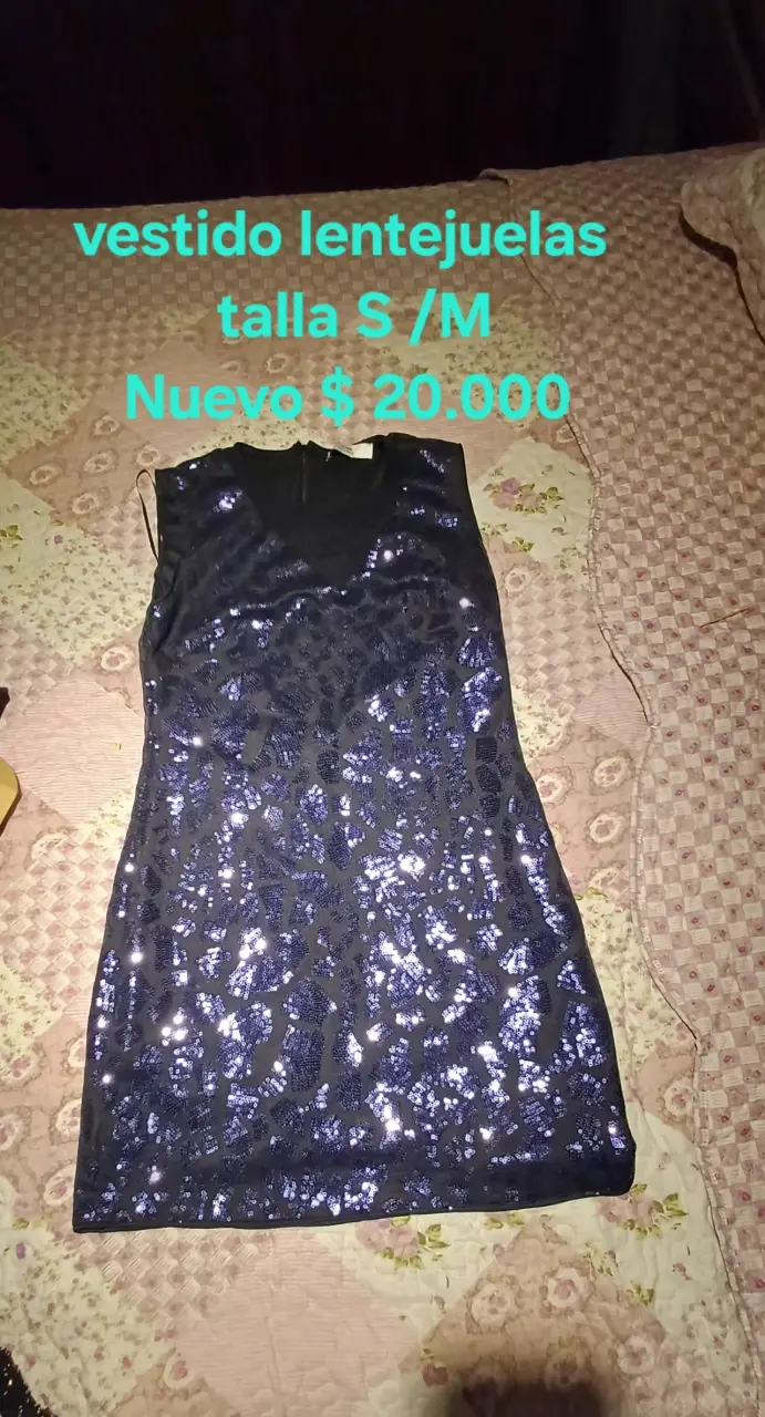 Vestido negro con lentejuelas talla S/M - 3