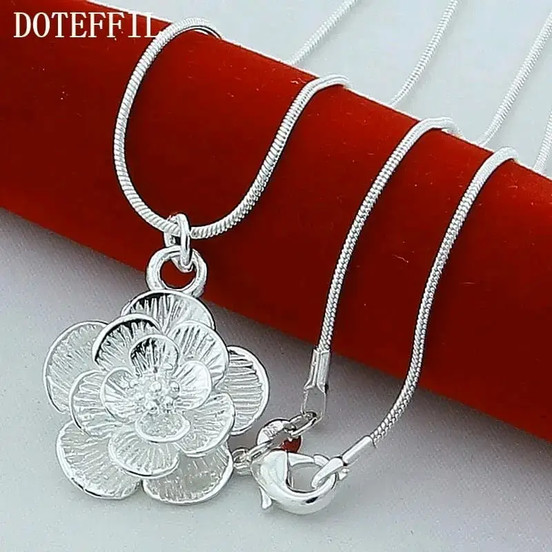 Collar de Plata con Colgante de Corazón y Flores - 2