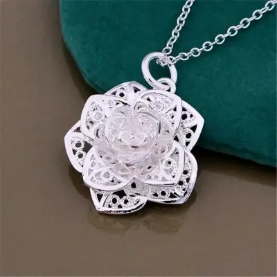 Collar de Plata con Colgante de Corazón y Flores - miniatura 4
