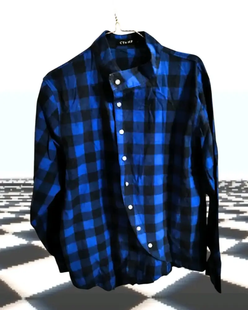 Camisa de cuadros azul y negro asimétrico