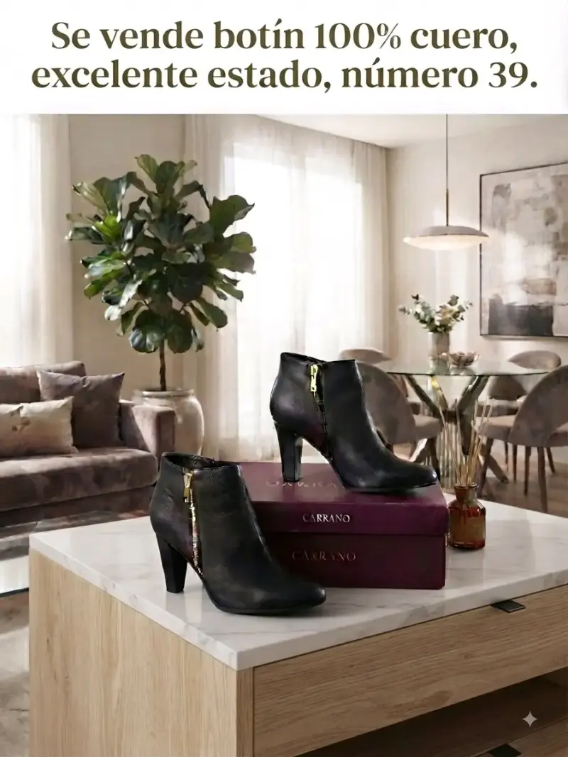 Botines de cuero negro para mujer talla 39 - 1