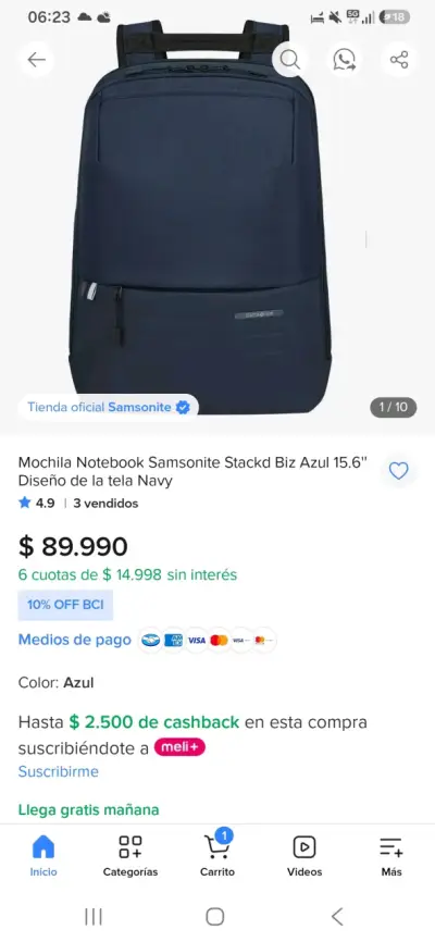 Mochila negra Samsonite para laptop - miniatura 5