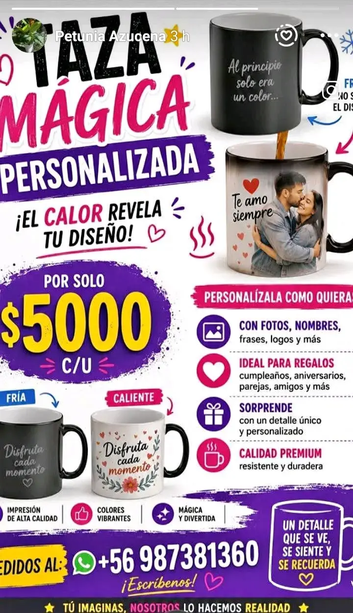 Taza mágica personalizada con diseño revelador
