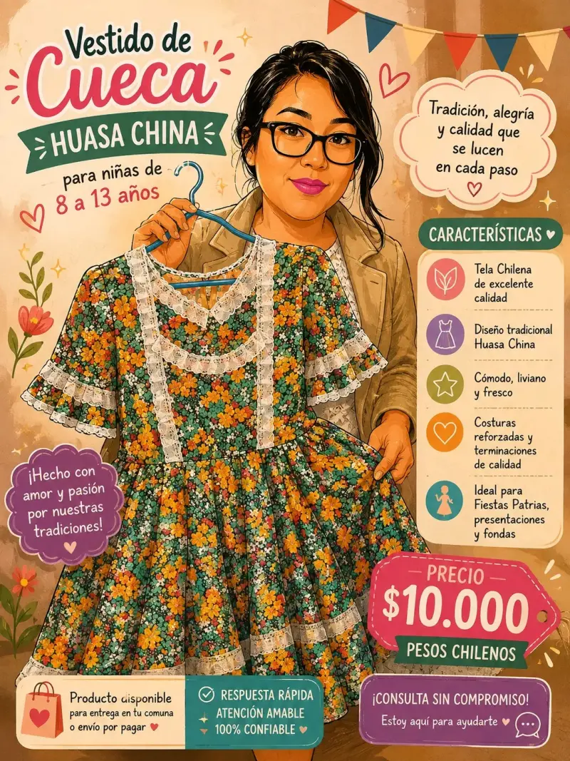 Vestido de Cueca Huasa China para Niñas - 1