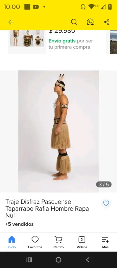 Traje Disfraz Pascuense de Rafia para Hombre - miniatura 3