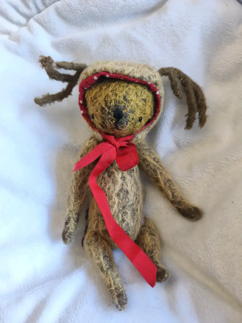 Osito de peluche vintage con gorrito de ciervo - 2