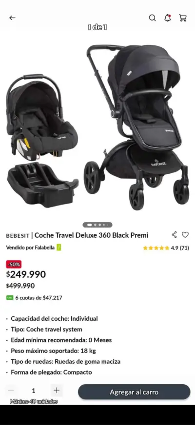 Coche Travel System Bebesit Deluxe 360 Negro - miniatura 1
