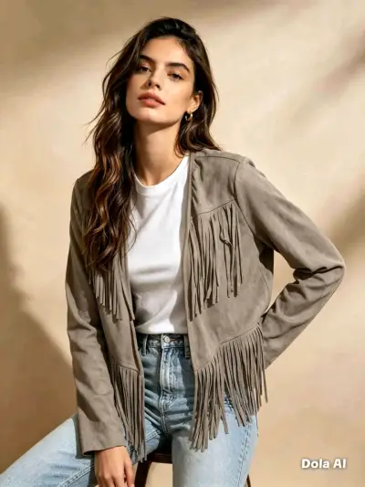 Chaqueta de flecos  para mujer - miniatura 1