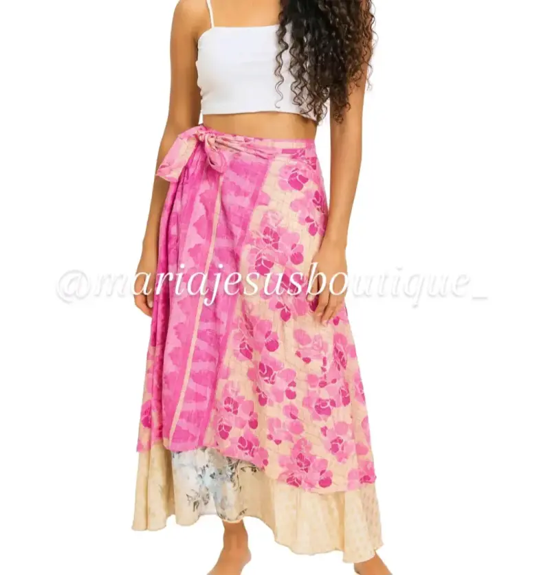Falda larga estampada floral rosa