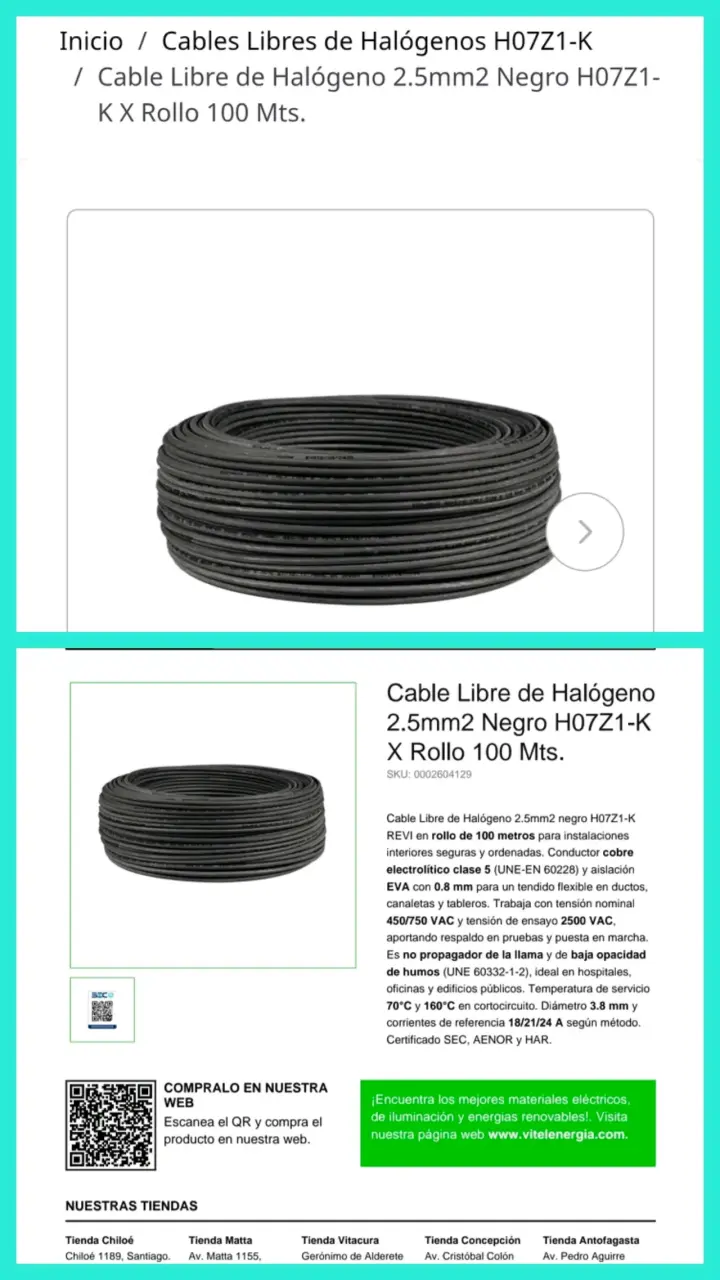 Cable libre de halógeno 2.5mm2 negro 100 metros